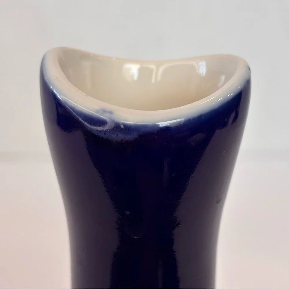 Vtg H F Coors China Restaurant Ware 250 Bud Vase Navy Blue & White 6.5” USA